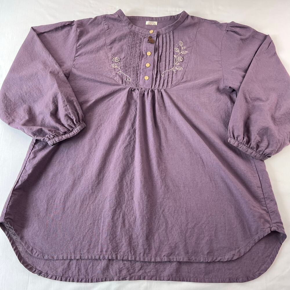 Hikosen Cara Purple Tunic Women's Shirt size Large Embroidered